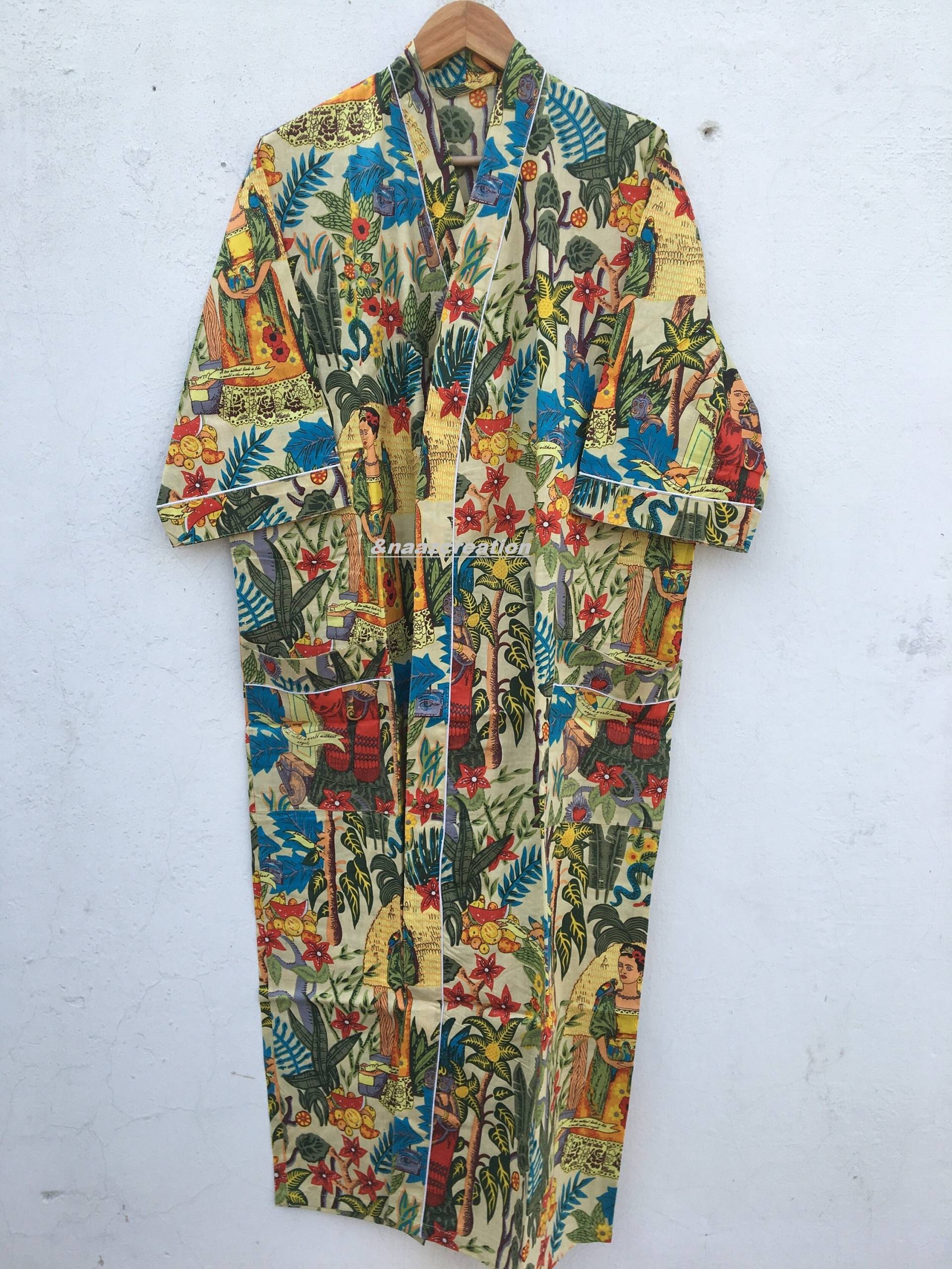 Baumwoll-Kimono-Roben Für Frauen, Frida Kahlo-Druckstoff, Weiche Und Bequeme Nachtroben, Baumwollwickelkleid, Morgenmantel von Naazcreation