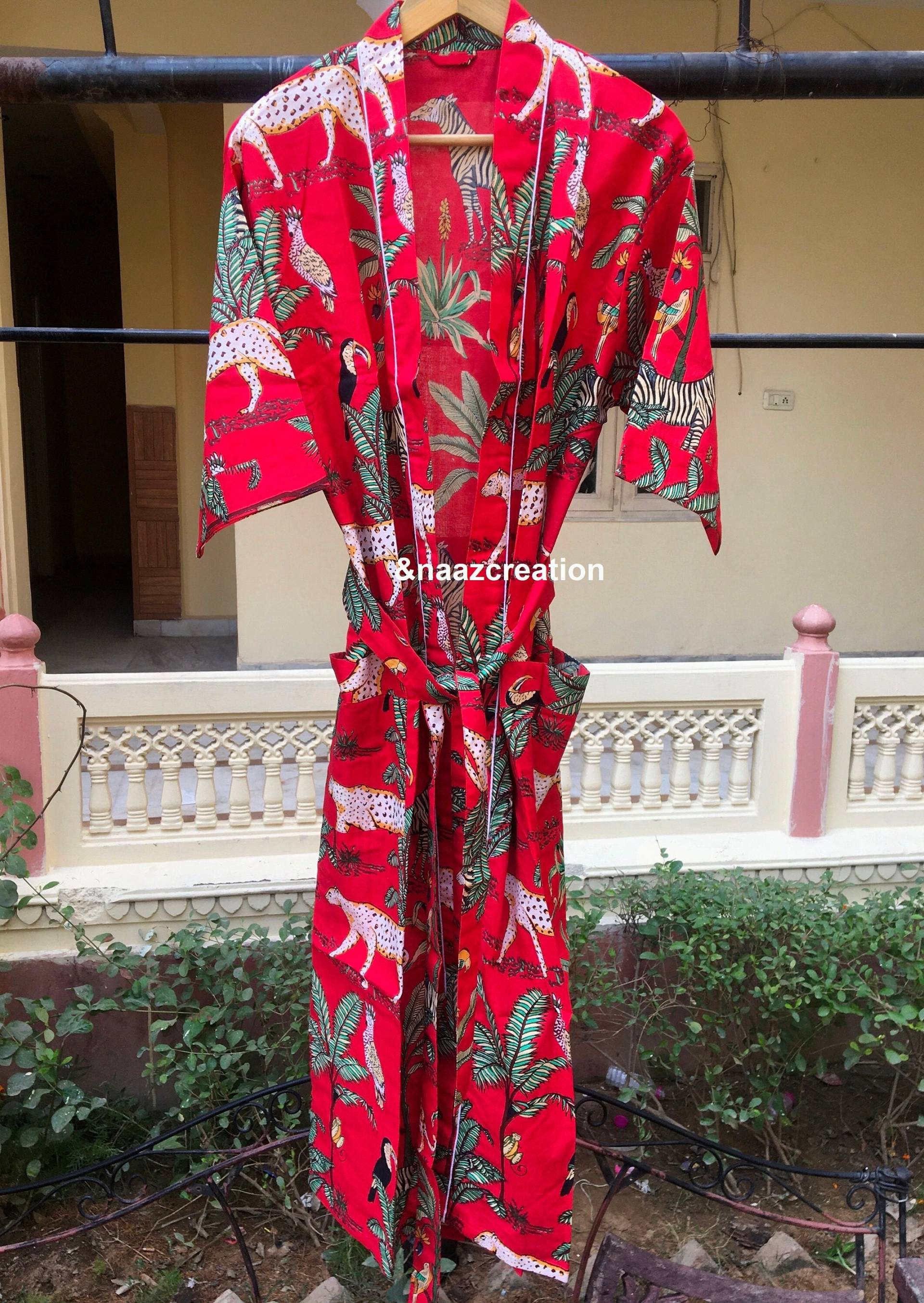 Baumwolle Kimono Roben, Wild Life Animal Print Kimono, Weiche Und Bequeme Bademäntel, Wickelkleid, Hausmantel Robe von Naazcreation