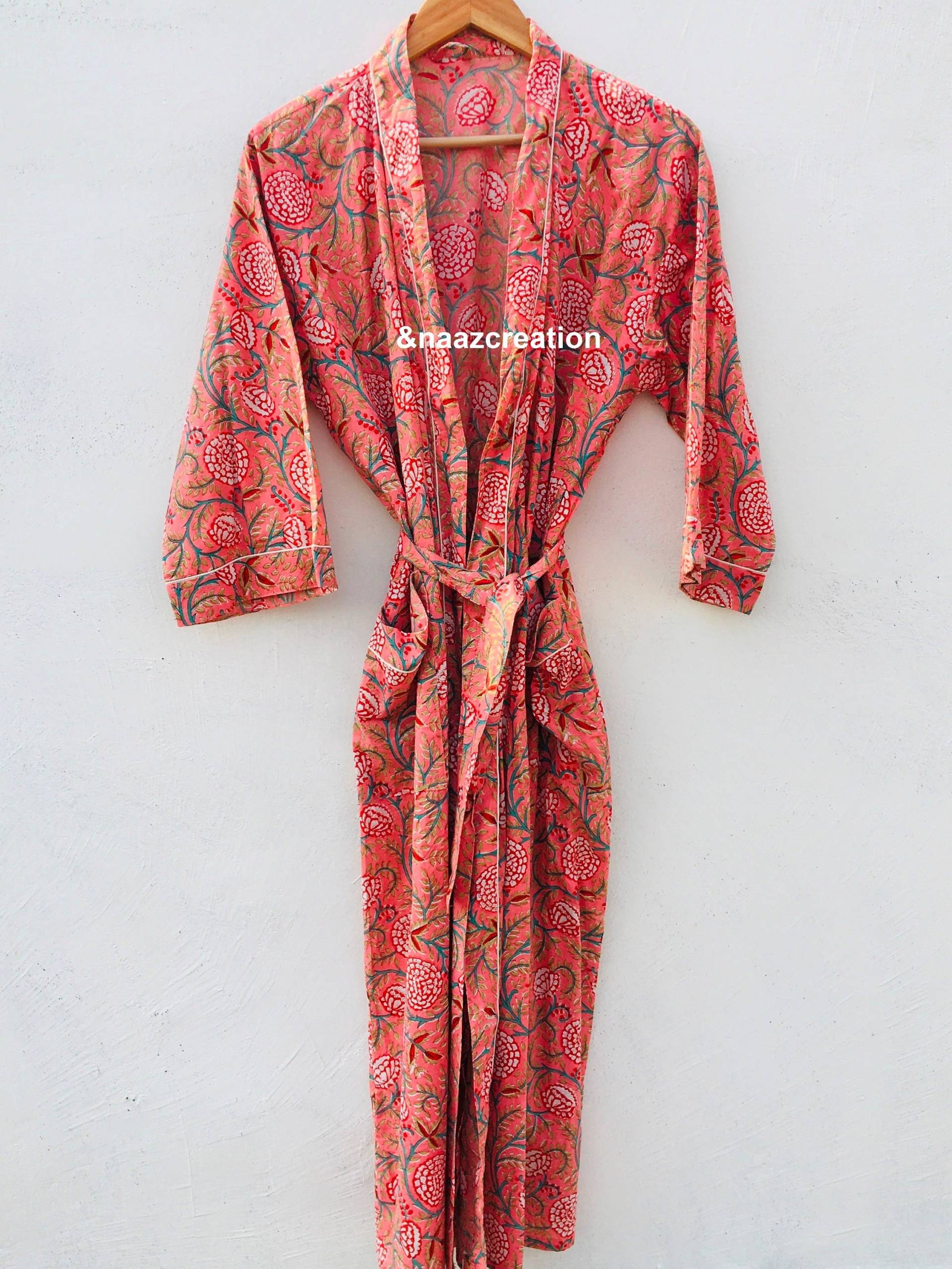 Brautjungfer Roben Blumen Kimono Robe Kleid Strand Tragen Sommerkleid Baumwolle von Naazcreation