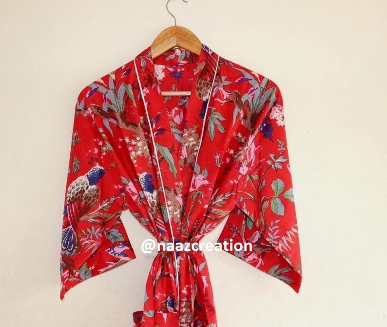 Express-Lieferung - Baumwoll-Kimono-Roben, Vogeldruck-Kimono, Weiche Und Bequeme Bademäntel, Wickelkleid, Hausmantel-Robe von Naazcreation