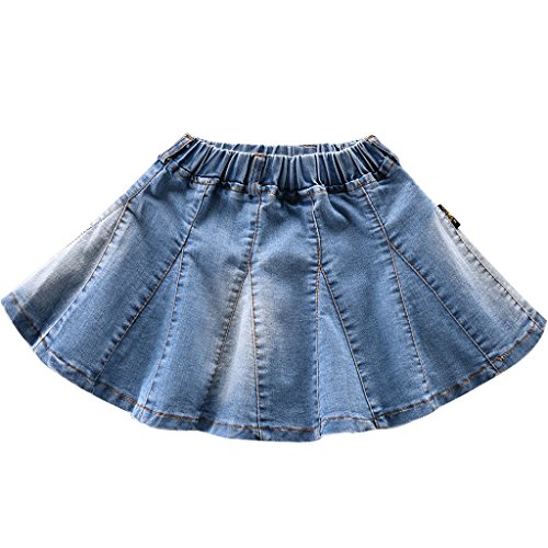 NABER Kinder Mädchen Casual Elastische Taille Plissee Große A-Linie Denim Röcke Blau Jeans Röcke Alter 4-11, blau, 5-6 Jahre von Naber