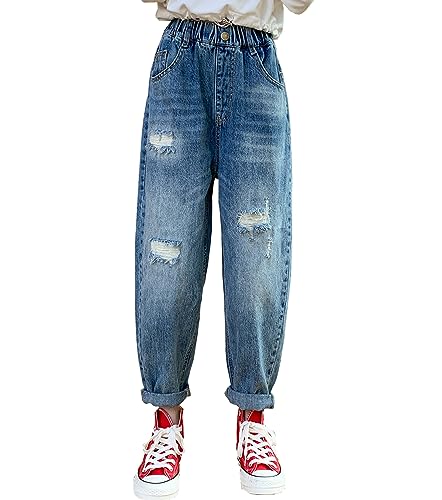 NABER Kinder Mädchen Elastic Waist Wash Denim Jeans Cool Ripped Style Jeans Alter 4-14 Jahre, stil 3, 9-10 Jahre von Naber