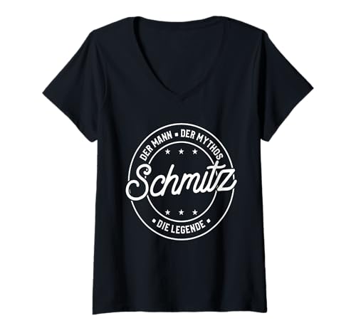 Damen Schmitz Der Mann des Mythos Die Legende lustiges Geschenk T-Shirt mit V-Ausschnitt von Nachnamen Geschenke Familienname Geschenkidee
