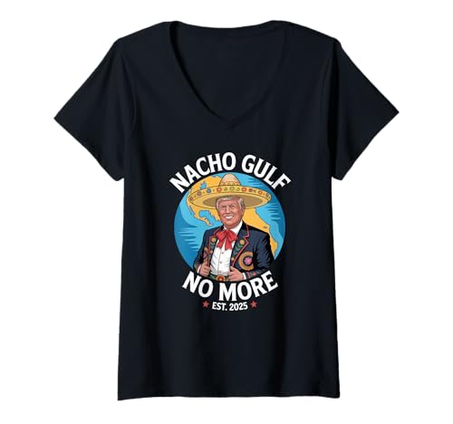 Damen Nacho Gulf kein lustiges Trump -Design mehr T-Shirt mit V-Ausschnitt Damen Nacho Gulf kein lustiges Trump -Design mehr T-Shirt mit V-Ausschnitt von Nacho Gulf nicht mehr est 2025