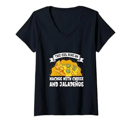 Damen Ladies Love Nachos with Cheese and Jalapeños T-Shirt mit V-Ausschnitt von Nachos with Cheese and Jalapeños Designs