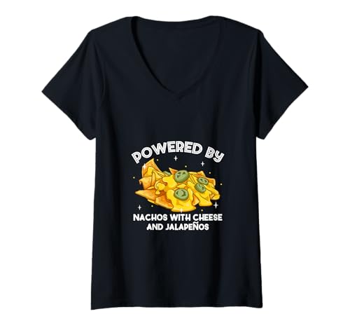 Damen Powered by Nachos with Cheese and Jalapeños T-Shirt mit V-Ausschnitt von Nachos with Cheese and Jalapeños Designs