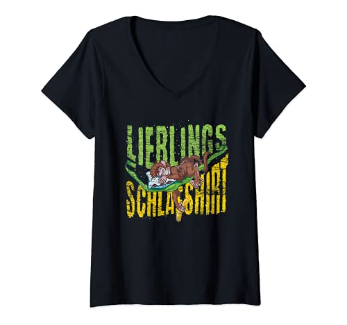 Damen Langschläfer Dschungel Tier Lieblings Schlafshirt Affe T-Shirt mit V-Ausschnitt von Nachteule Schlafen Tier Schlafshirt Geschenkidee