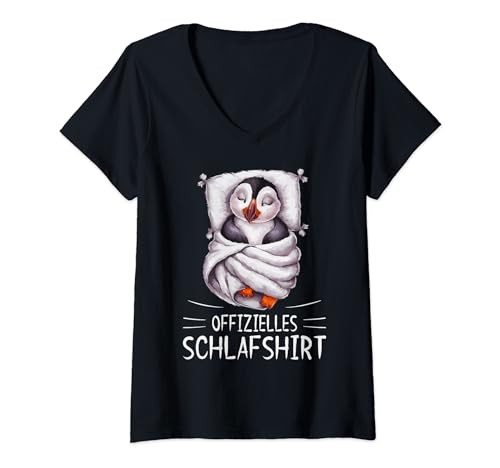 Damen Offizielles Schlafshirt Papageientaucher Pyjama Schlafanzug T-Shirt mit V-Ausschnitt von Nachthemd Pyjama Tiere Designs Und Geschenkideen