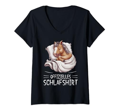 Damen Offizielles Schlafshirt Pferd Pyjama Schlafanzug T-Shirt mit V-Ausschnitt von Nachthemd Pyjama Tiere Designs Und Geschenkideen