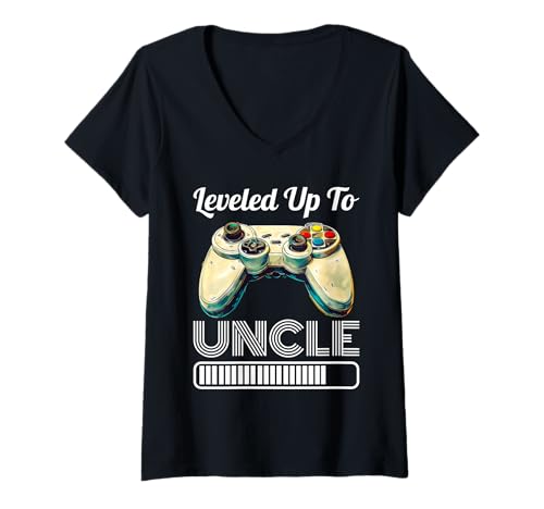 Damen Bald Onkel LEVELED UP to Uncle Lustiges Onkel T-Shirt mit V-Ausschnitt von Nachwuchs Geschenk Zocken T-Shirt Familie Set