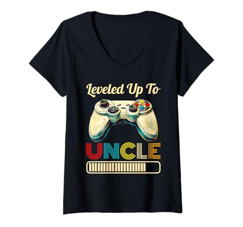 Damen Bald Onkel LEVELED UP to Uncle Lustiges Onkel T-Shirt mit V-Ausschnitt von Nachwuchs Geschenk Zocken T-Shirt Familie Set