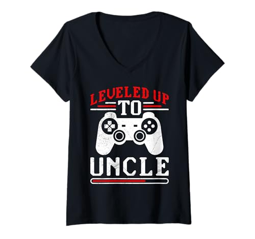 Damen Familie Set I LEVELED UP to Uncle LUSTIG Nachwuchs T-Shirt mit V-Ausschnitt von Nachwuchs Geschenk Zocken T-Shirt Familie Set