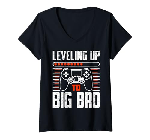 Damen Familie Set LEVELELING UP to Big BRO 2026 LUSTIG Familie Set T-Shirt mit V-Ausschnitt von Nachwuchs Geschenk Zocken T-Shirt Familie Set