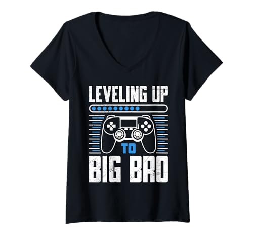 Damen Familie Set LEVELELING UP to Big BRO 2026 LUSTIG Familie Set T-Shirt mit V-Ausschnitt von Nachwuchs Geschenk Zocken T-Shirt Familie Set