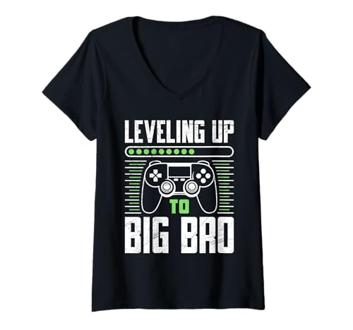Damen Familie Set LEVELELING UP to Big BRO 2026 LUSTIG Familie Set T-Shirt mit V-Ausschnitt von Nachwuchs Geschenk Zocken T-Shirt Familie Set