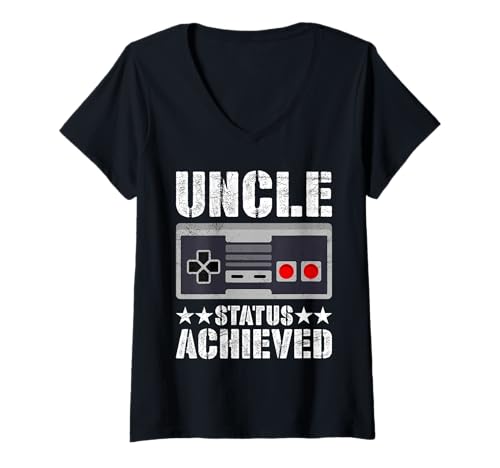 Damen Familie Set ONKLE Status ERREICHT LUSTIG Zocken T-Shirt mit V-Ausschnitt von Nachwuchs Geschenk Zocken T-Shirt Familie Set