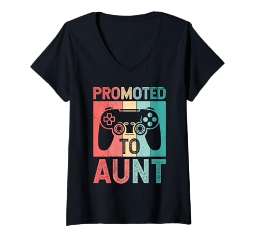 Damen Nachwuchs Promoted to Aunt LUSTIG Familie Set T-Shirt mit V-Ausschnitt von Nachwuchs Geschenk Zocken T-Shirt Familie Set