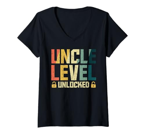 Damen Neues Baby Uncle Level Unlocked Lustiges Onkel T-Shirt mit V-Ausschnitt von Nachwuchs Geschenk Zocken T-Shirt Familie Set