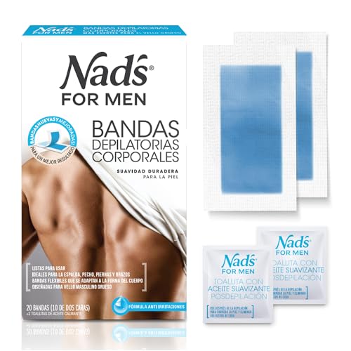 Nad's For Men Gebrauchsfertige Körperwachsstreifen, Wachsstreifen für Männer, Haarentfernung für Männer, enthält 20 Wachsstreifen und 2 Tücher nach dem Wachs, 20 Stück (1 Stück) von Nad's For Men