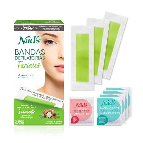 Nad's Gesichtswachsstreifen – hypoallergen – Gesichtshaarentfernung für Frauen – Haarentfernungs-Set zu Hause mit 20 Wachsstreifen + 4 Öltupfer + Hautschutzpuder von Nad's