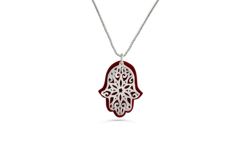 Mini Silber & Aluminium Glückshand - Hamsa Filigrane Hohlhalskette von NadavArtJudaica