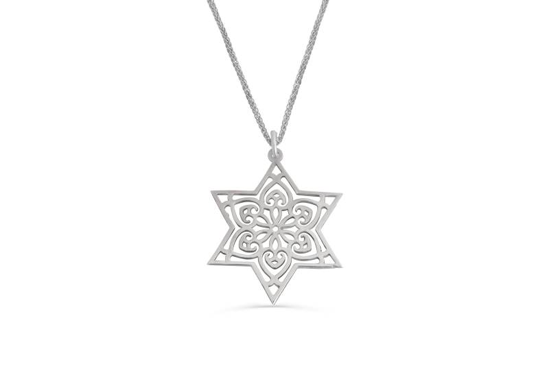 sterling Silber Davidstern Anhänger Halskette Mit Zarten Ausschnitt Design von NadavArtJudaica