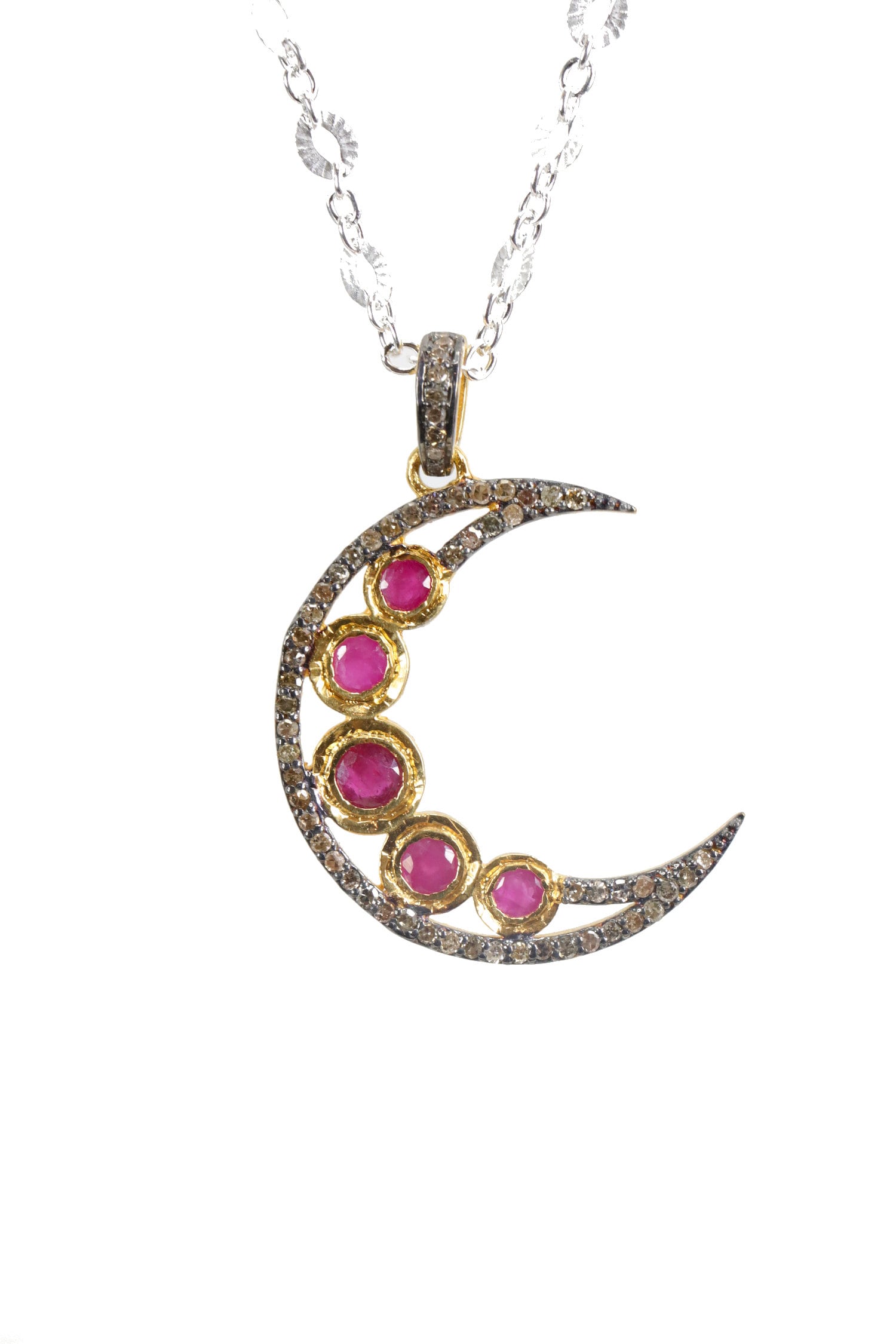 925Er Silber Rubin Mond Halskettehalbmondrosenschliff Rubinejuli Geburtsstein Geschenkideecelestialweihnachtennadean Designs von NadeanDesigns