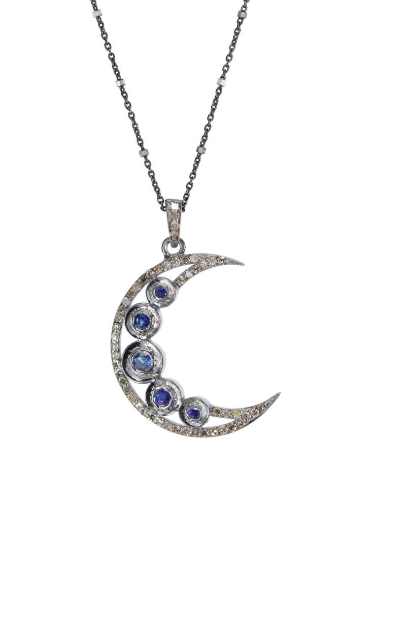 Echte Blaue Saphir Pave Diamant Halbmond Halsketteseptember Geburtsstein Geburtstag Geschenk Ideefeiner Schmuckfeiertagweihnachtenchanukka Echte Blaue Saphir Pave Diamant Halbmond Halsketteseptember Geburtsstein Geburtstag Geschenk Ideefeiner Schmuckfeiertagweihnachtenchanukka von NadeanDesigns
