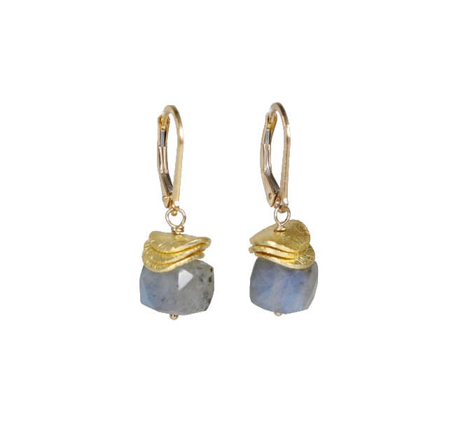 Labradorit Edelstein Würfel Ohrringe14 Karat Gold Filledstack Ohrringschlicht Modern Elegantgeschenkideegeometrisch von NadeanDesigns