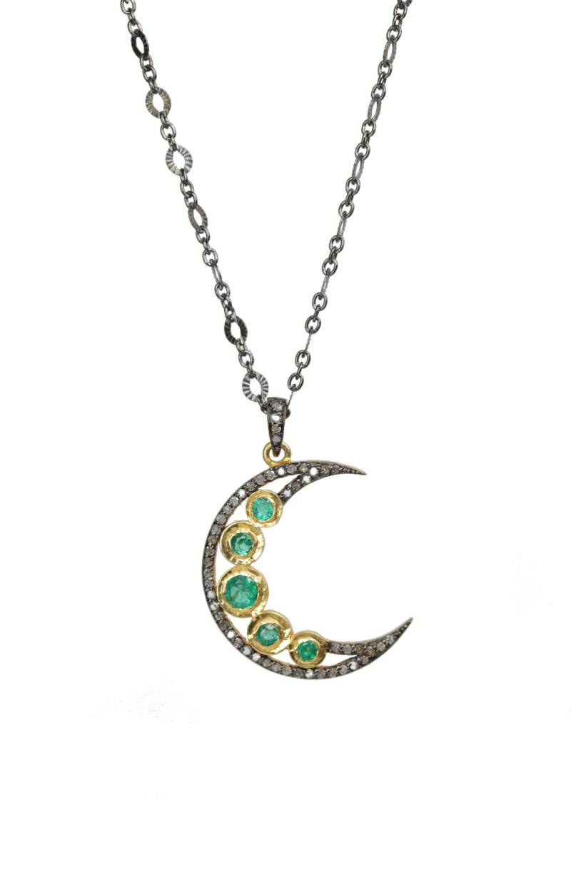 Smaragd Pave Diamant Halbmond Halskettegemischtes Metall Oxidiertes Sterling Silbermai Geburtssteincelestialheilungastrologieweihnachten Smaragd Pave Diamant Halbmond Halskettegemischtes Metall Oxidiertes Sterling Silbermai Geburtssteincelestialheilungastrologieweihnachten von NadeanDesigns