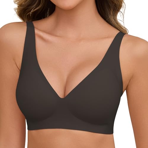 Nadeer BH Damen Ohne Bügel Nahtloser BH Push Up Tshirt Bralette Seamless Große Brüste V Ausschnitt Komfort Schlaf Bra mit Zusätzlicher Verlängerung(Schwarz,XL) von Nadeer