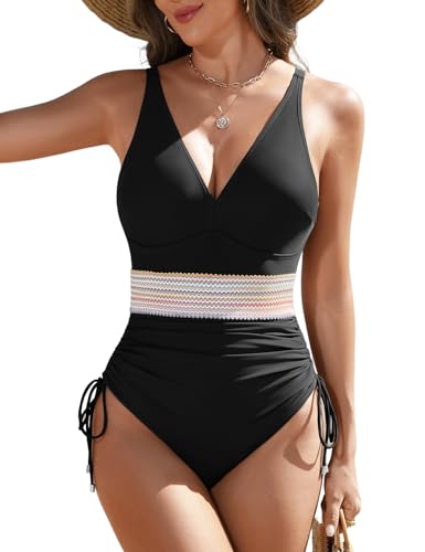 Nadeer Badeanzug Damen Sexy Bauchweg V Ausschnitt Push up Bademode Einteilige Farbblock High Waist Schwimmanzug Kordelzug Strandmode Swimsuit Nadeer Badeanzug Damen Sexy Bauchweg V Ausschnitt Push up Bademode Einteilige Farbblock High Waist Schwimmanzug Kordelzug Strandmode Swimsuit von Nadeer