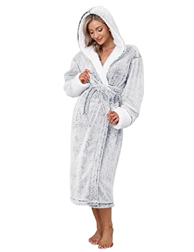Nadeer Bademantel Damen Kuschel Fleece Morgenmantel Herren Kapuze Saunamantel Reise Morgenrock Aufgesetzten mit Taschen und Gürtel von Nadeer