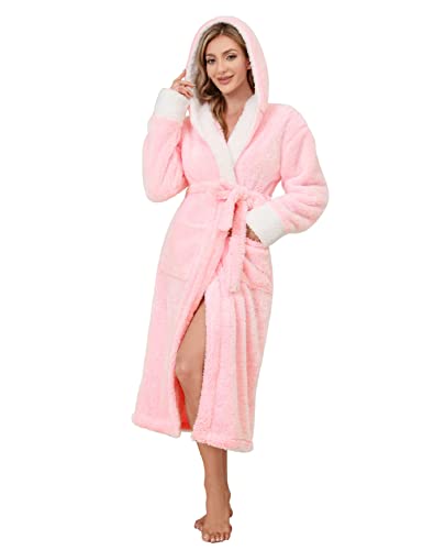 Nadeer Bademantel Damen Kuschel Fleece Morgenmantel Herren Kapuze Saunamantel Reise Morgenrock Aufgesetzten mit Taschen und Gürtel von Nadeer