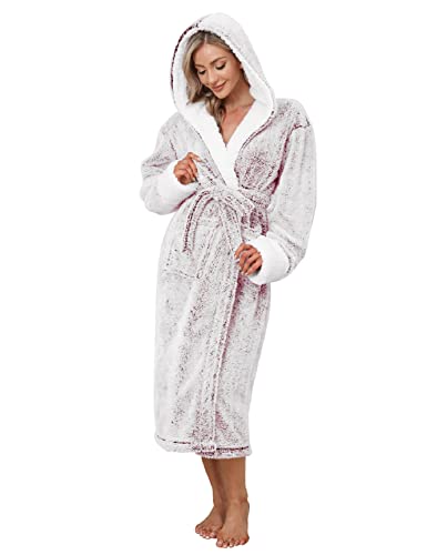 Nadeer Bademantel Damen Kuschel Fleece Morgenmantel Herren Kapuze Saunamantel Reise Morgenrock Aufgesetzten mit Taschen und Gürtel von Nadeer