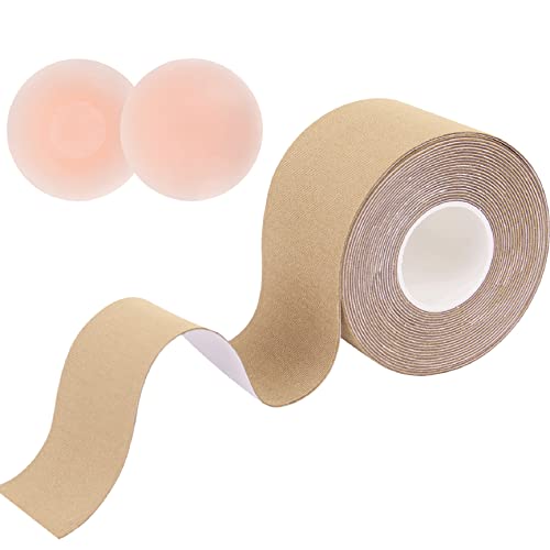 Nadeer Brust Boob Tape BH Trägerlos Selbstklebend BH Lift Up Band Klebe BH Push Up Set mit 1 Paar Brustwarzenabdeckungen DIY Lift Tape für A-E Cups Beige von Nadeer