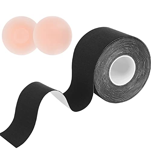 Nadeer Brust Boob Tape BH Trägerlos Selbstklebend BH Lift Up Band Klebe BH Push Up Set mit 1 Paar Brustwarzenabdeckungen DIY Lift Tape für A-E Cups Schwarz von Nadeer