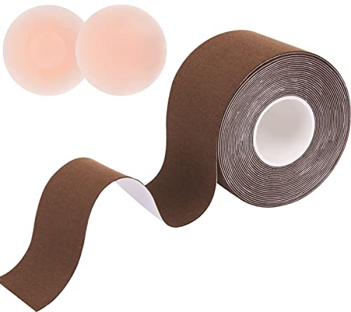 Nadeer Brust Boob Tape BH Trägerlos Selbstklebend BH Lift Up Band Klebe BH Push Up Set mit 2 Paar Brustwarzenabdeckungen DIY Lift Tape für A-E Cups Braun von Nadeer