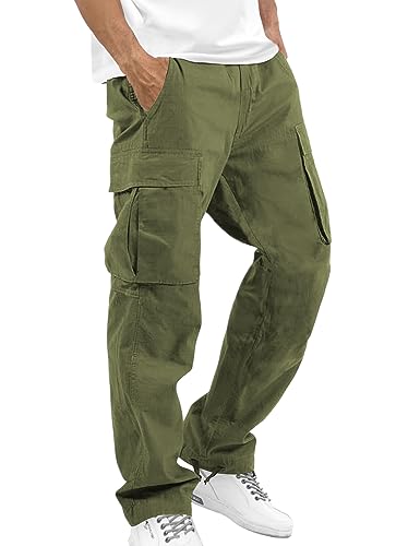 Nadeer Cargohose Herren Baumwolle Jogginghose Lange Cargo Hose Sporthose Casual Freizeithose Elastische Taille Mit Kordelzug Sweatpants Herren Mit Taschen von Nadeer