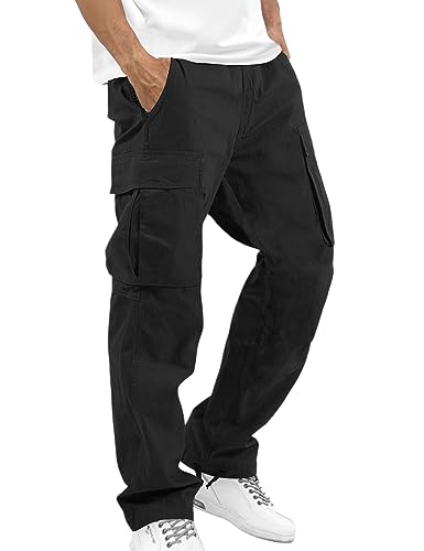 Nadeer Cargohose Herren Baumwolle Jogginghose Lange Cargo Hose Sporthose Casual Freizeithose Elastische Taille Mit Kordelzug Sweatpants Herren Mit Taschen von Nadeer