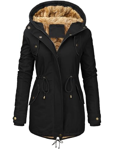 Nadeer Damen Jacke Winter Lang Warm Gefüttert Winterparka Funktionsjacke Steppjacke Wintermantel Langarm Hoodie Kapuzenpullover(Schwarz,M) von Nadeer