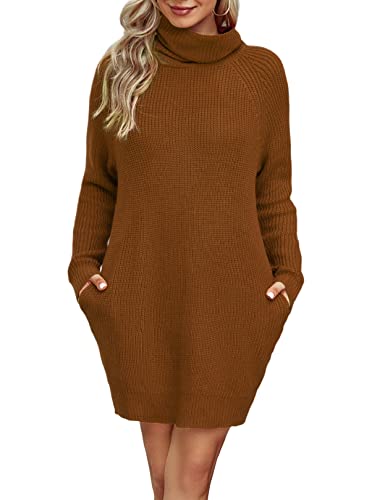 Nadeer Damen Strickkleid Rollkragen Langarm Pulloverkleid Oversized Grobstrick Strickkleider Hohe Elastizität Loose Winter Elegant Pullover Top 2 Tasche von Nadeer