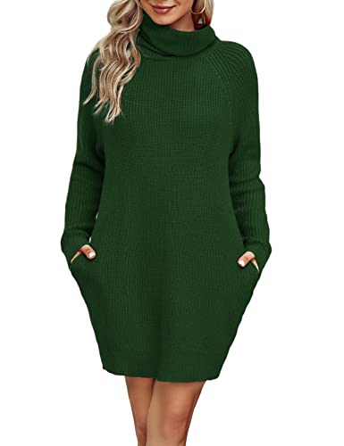 Nadeer Damen Strickkleid Rollkragen Langarm Pulloverkleid Oversized Grobstrick Strickkleider Hohe Elastizität Loose Winter Elegant Pullover Top 2 Tasche von Nadeer