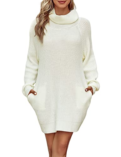 Nadeer Damen Strickkleid Rollkragen Langarm Pulloverkleid Oversized Grobstrick Strickkleider Hohe Elastizität Loose Winter Elegant Pullover Top 2 Tasche von Nadeer