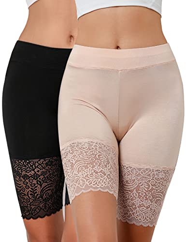 Nadeer Damen Unterhose Unter Rock Kurz Hose Anti-Chafing Spitzen Shorts Lace Leggings Atmungsaktiv Panty Hipster Nahtlose Unterwäsche von Nadeer