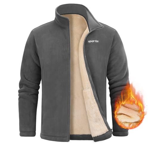 Nadeer Fleecejacken Herren Jacken Full Zip Strickjacke mit Fleece Innenseite Stehkragen Warm Sweatshirt Outdoor Wander Trekking(Dunkelgrau,M) von Nadeer