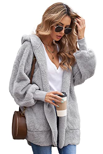 Nadeer Frühlingsmantel Damen Strickjacken Mäntel Cardigan Warm Plüschjacke Kurzmantel Hoodie Spring Herbst Jacke Kapuzenjacke mit Taschen von Nadeer