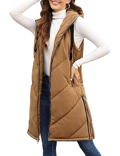 Nadeer Jacke Weste Damen Lang Steppweste Ärmellose Winterjacke Lange Winterweste Mit Kapuze, Warm Kapuzenweste Wintermantel Weste für Frauen von Nadeer