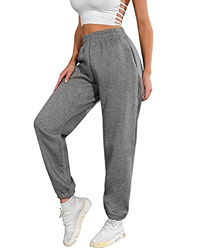 Nadeer Jogginghose Damen Sporthose Frauen Baumwolle Lang Sweatpants Slim Fit Lässige Lose Freizeithose Laufhosen High Waist Modern Damen Lang für Gym Trainings Frauen(Dunkelgrau, L) von Nadeer