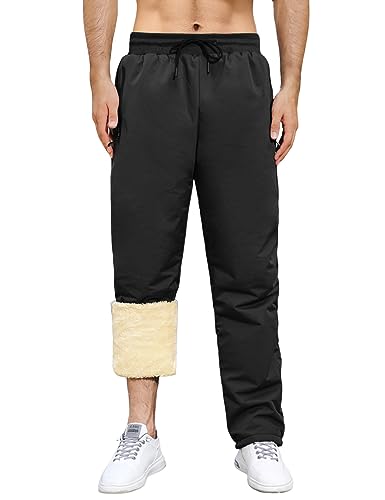 Nadeer Jogginghose Herren Thermo Gefütterte Hosen, Skihose Outdoorhose Wasserdicht Arbeitshosen, Männer Winddicht Winterhose Warm Softshellhose mit Kordelzug, Zwei Taschen von Nadeer